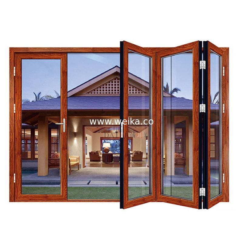 Porta de vidro dobrável UPVC PVC 3 painéis Porta de vidro dobrável Bi Revestimento por eletroforese